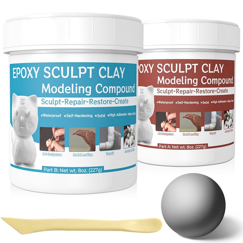 KCUT Gray Epoxy Sculpt Clay - 2 Part Epoxy Putty Modeling Compound for Sculpting, Modeling, Building, Repairing, Self-Hardening Magic Sculpt Clay Repairs Metal, Wood, Tile, Ceramics, Plastic, 1 Pound - Image 1